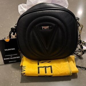 Valentino Quilted Black Crossbody Bag with Gold Chain